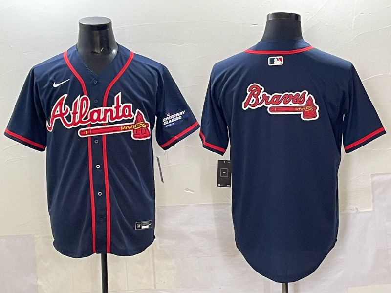 Men Atlanta Braves Blank Drak Blue  joint name Nike 2025 MLB Jersey style 07